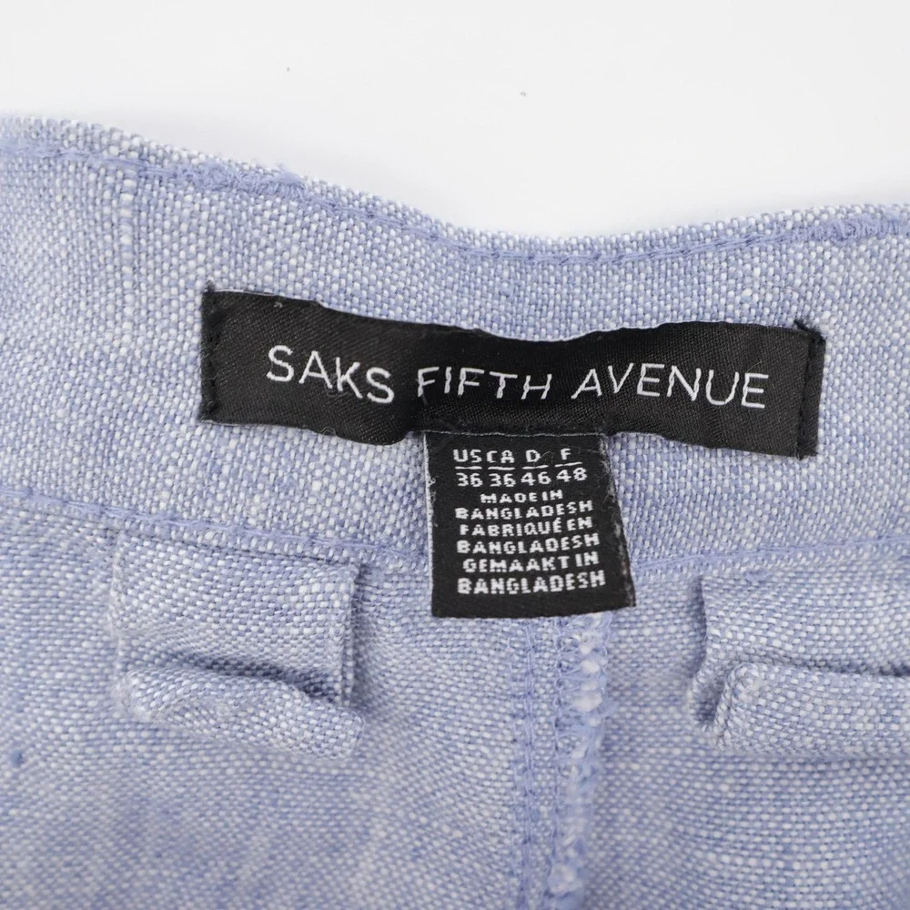 Saks Fifth Avenue Linen Flat Front Trousers Light Blue Mens 36x30